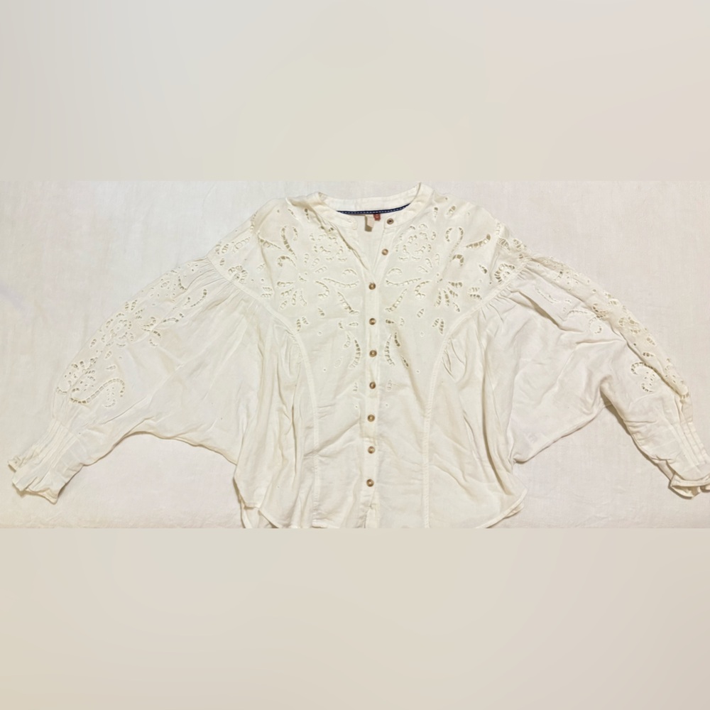 Pilcro by Anthropologie Cream Ruffled Bib Collar Blouse